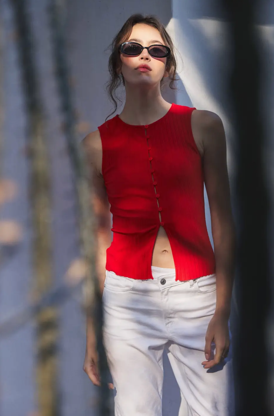 MIAH BUTTON RIBBED TANK