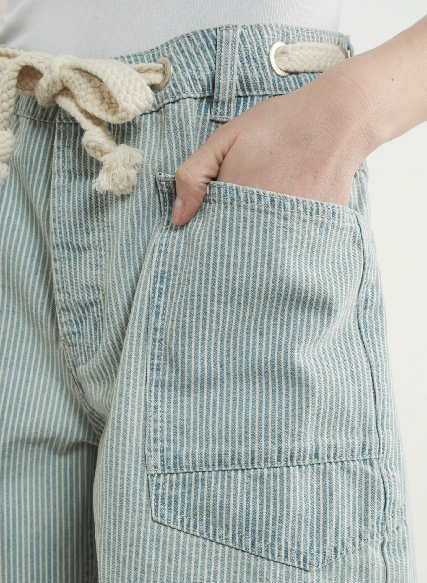 PAIGE VINTAGE WASHED DENIM STRIPED SHORT