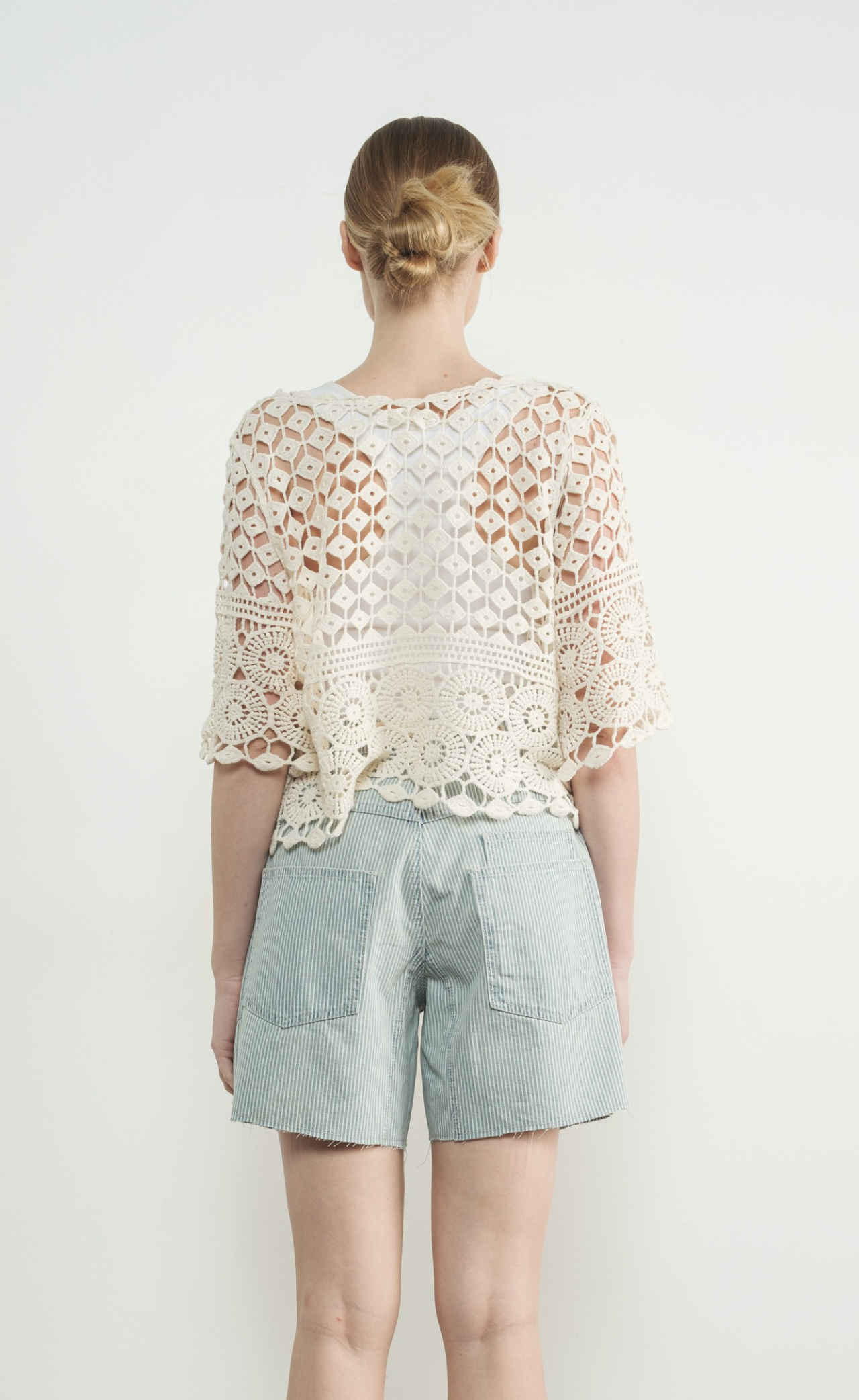 PAIGE VINTAGE WASHED DENIM STRIPED SHORT