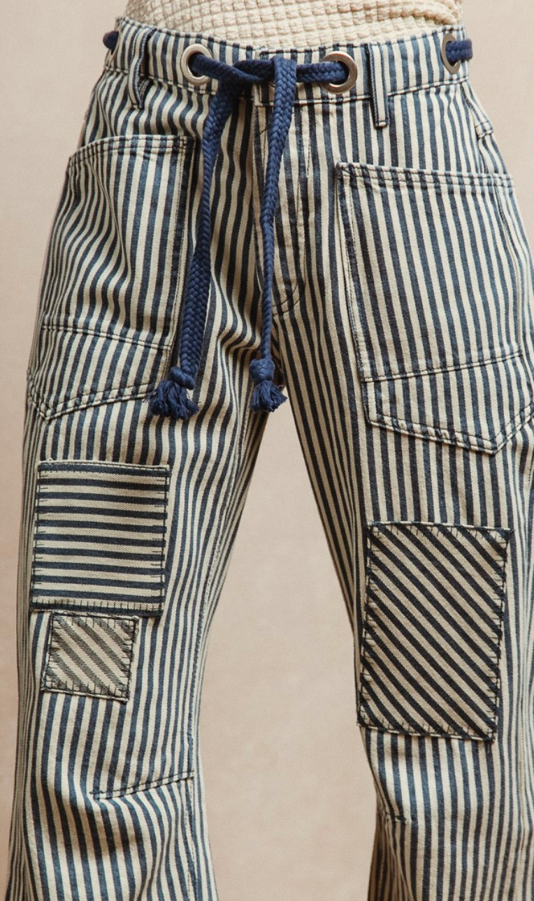 HEATHER STRIPED BARREL PANT