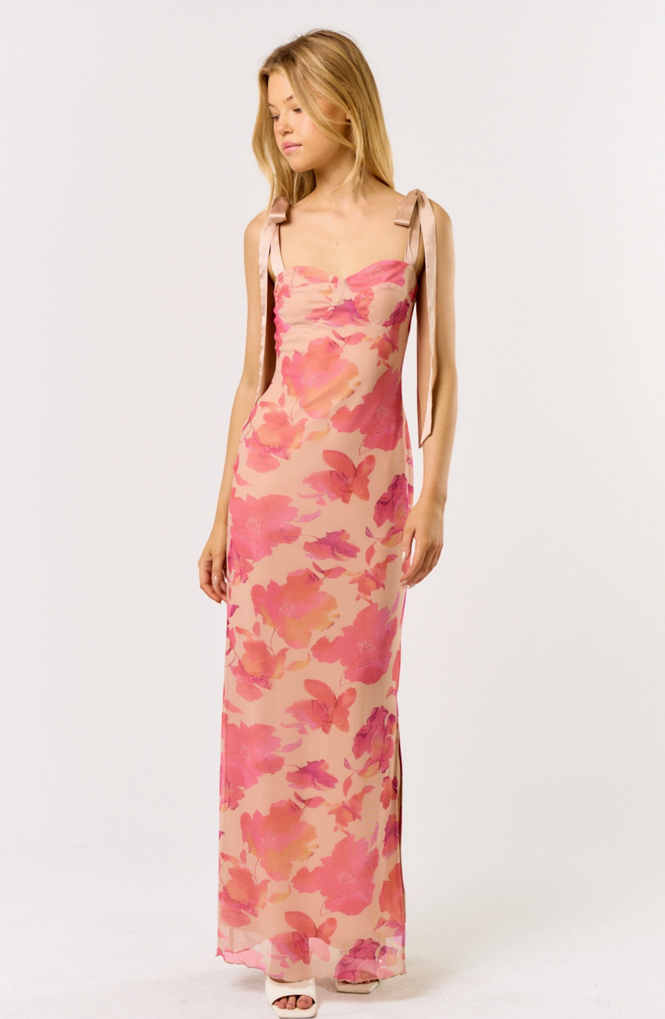 CORA TIE FLORAL MAXI DRESS