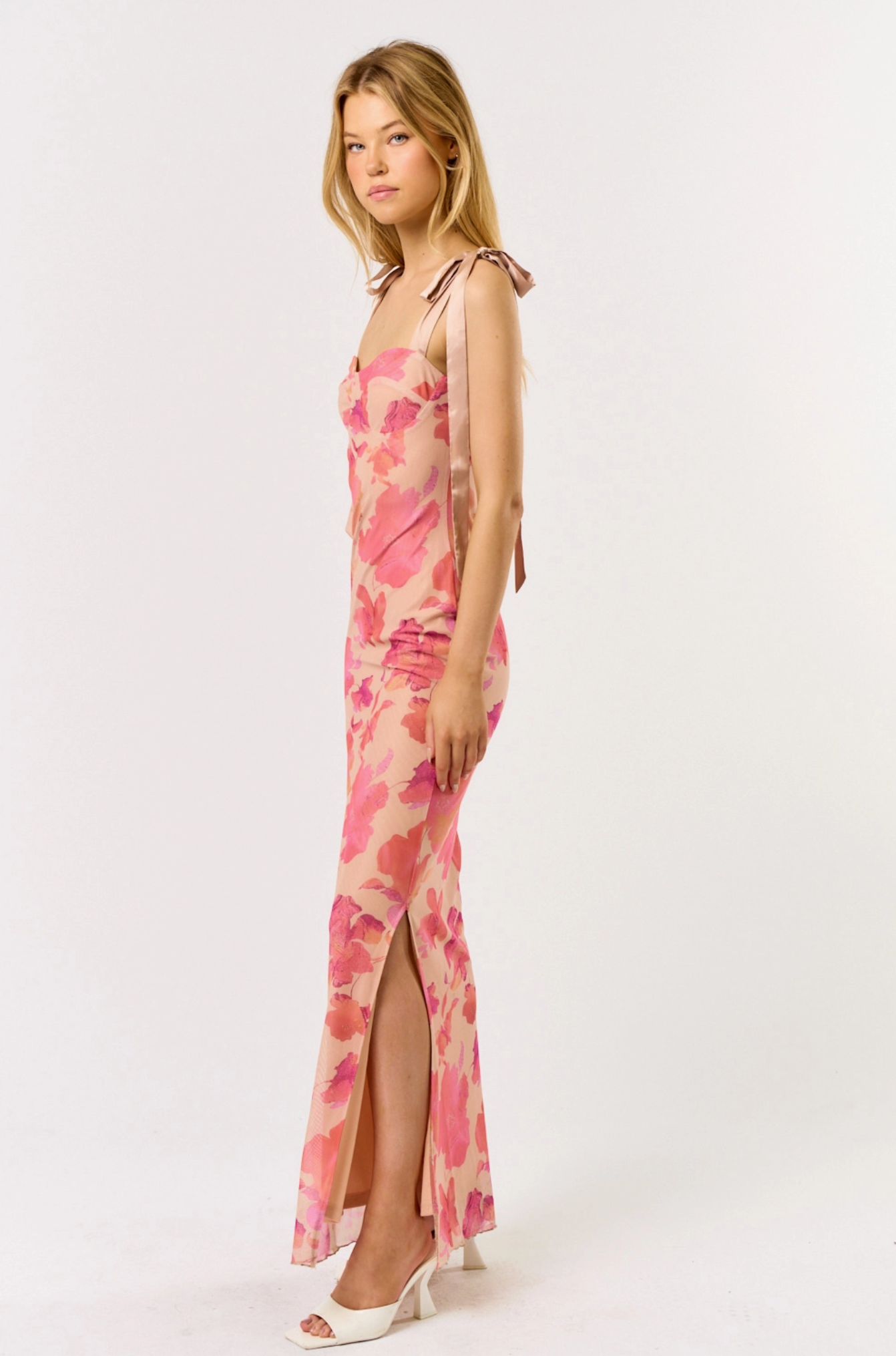 CORA TIE FLORAL MAXI DRESS