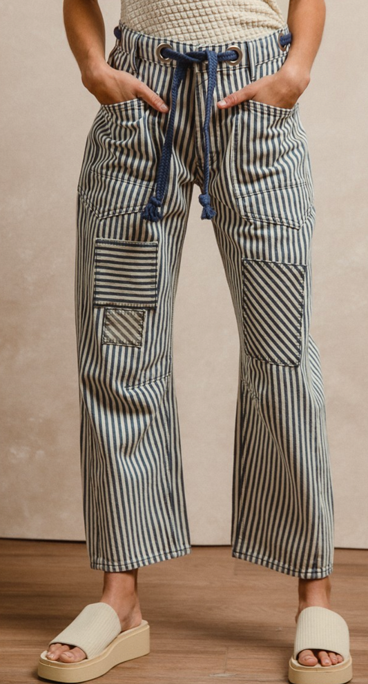 HEATHER STRIPED BARREL PANT